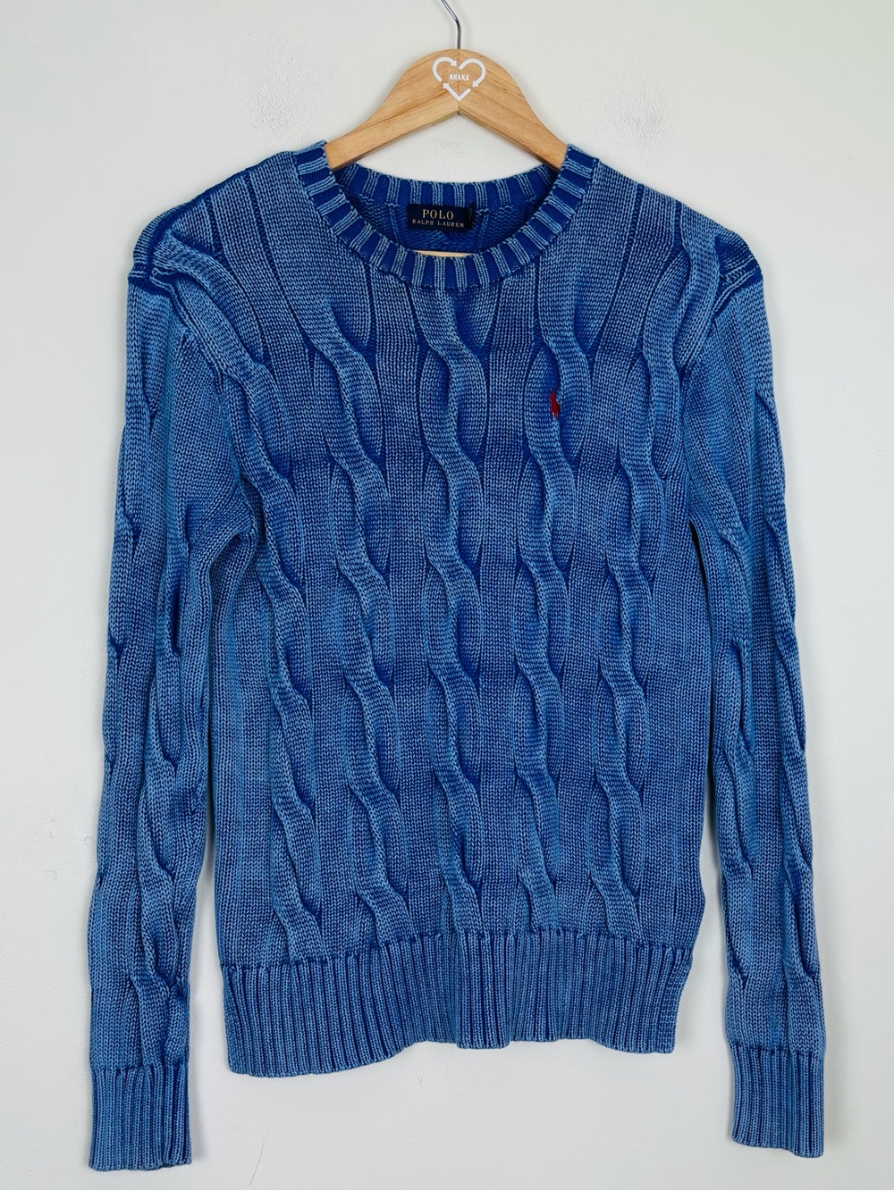Polo Ralph Lauren blue sunwashed classic cotton cable knit crewneck sweater. XS